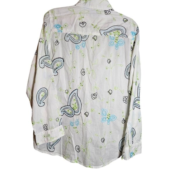 VTG Bleu Bayou Embroidered Boho Button-Up Shirt Paisley & Floral Med Cottage Cor - Picture 2 of 14
